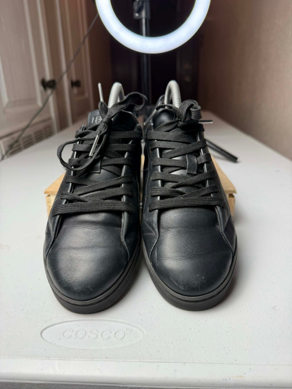 Used FENDI FF Embossed Black Leather Sneakers Sz 37.5 / US 7.5 - Picture 4 of 13